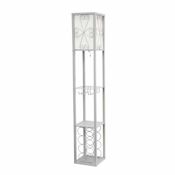 Lighting Business Floor Lamp Etagere Organizer Storage Shelf and Wine Rack with Linen Shade LI2751995